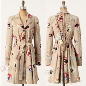 Floral Anthropologie Corset Back Trench Coat